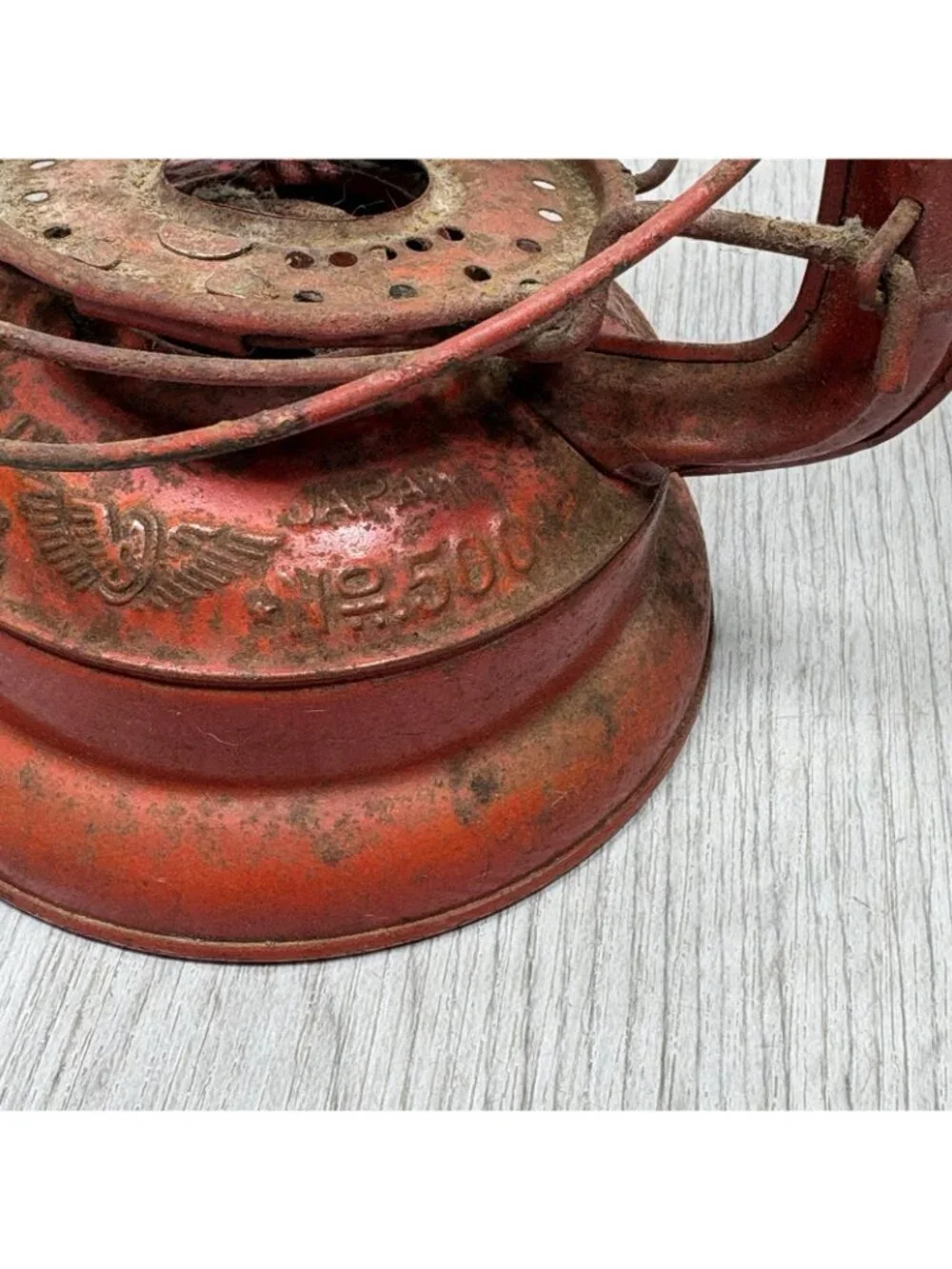 Vintage Red Winged Wheel Lantern No. 500 Made in Japan Kerosene Oil Lamp